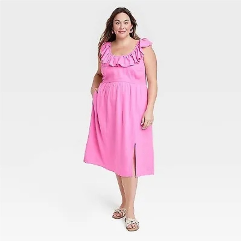 Women's Ruffle Maxi Empire Waist Dress - Ava & Viv Pink 2x